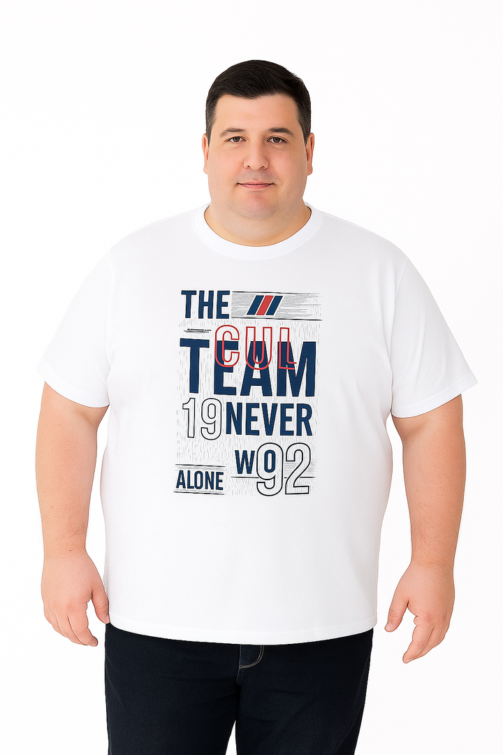 Men’s Printed Round Neck Tee – “Team Never Works Alone” -  Big & Tall