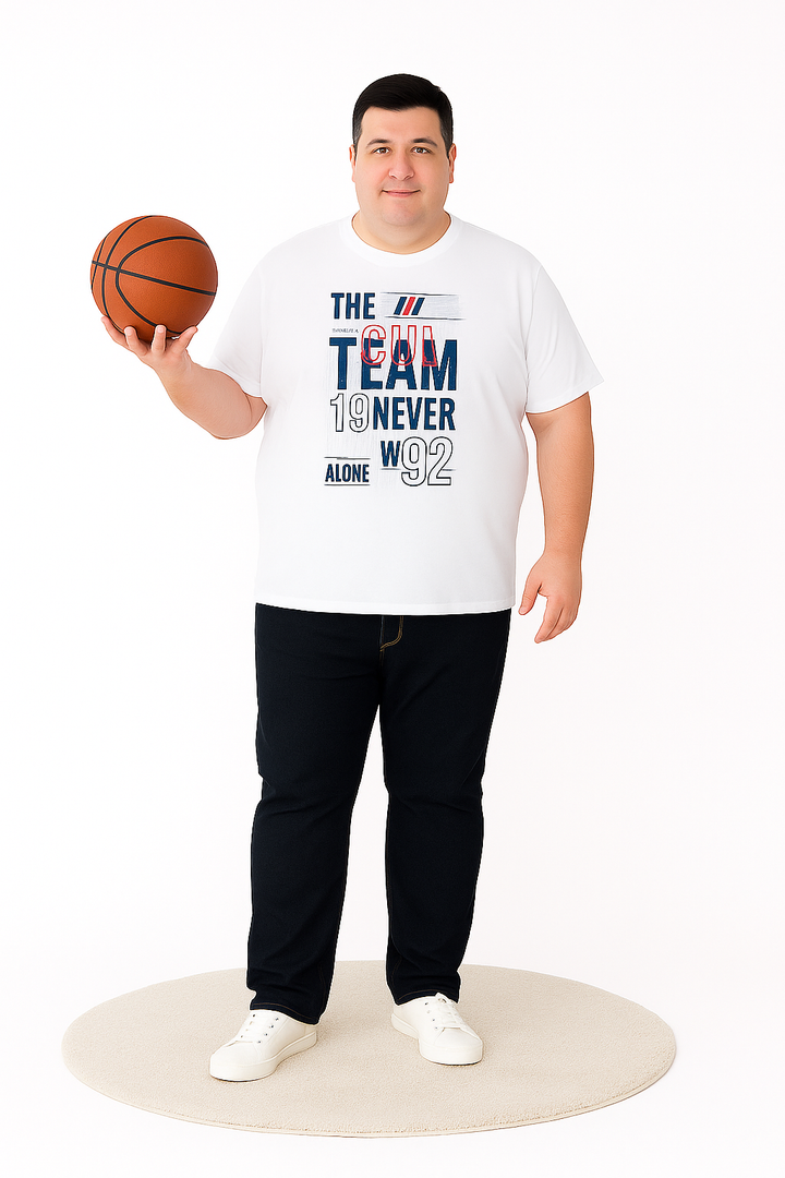 Men’s Printed Round Neck Tee – “Team Never Works Alone” -  Big & Tall