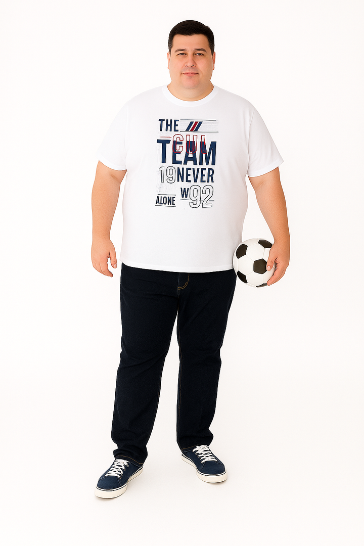 Men’s Printed Round Neck Tee – “Team Never Works Alone” -  Big & Tall