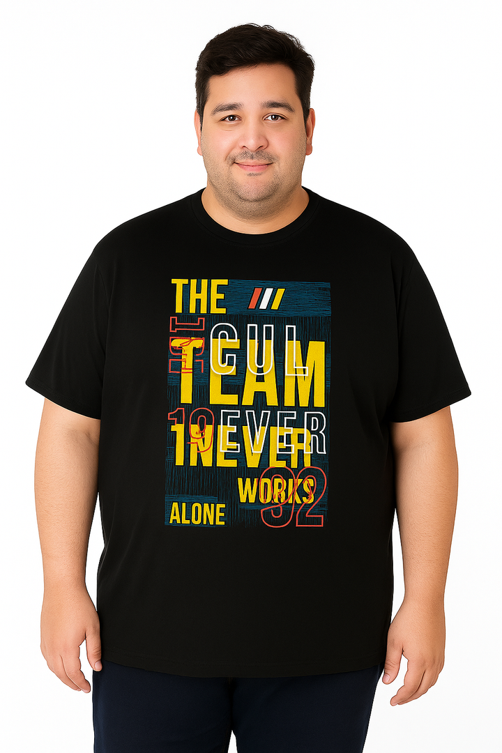 Men’s Printed Round Neck Tee – “Team Never Works Alone” -  Big & Tall
