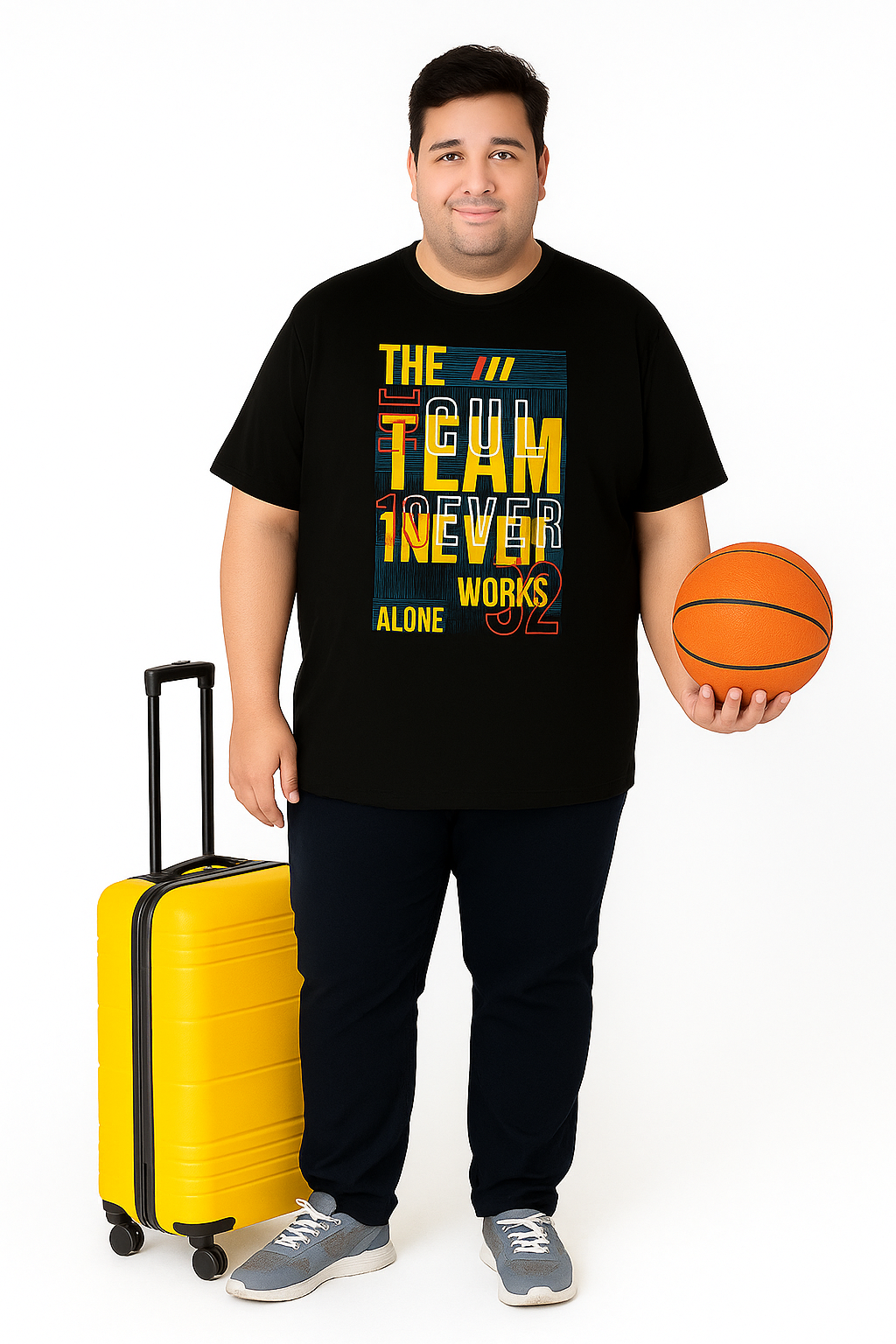 Men’s Printed Round Neck Tee – “Team Never Works Alone” -  Big & Tall