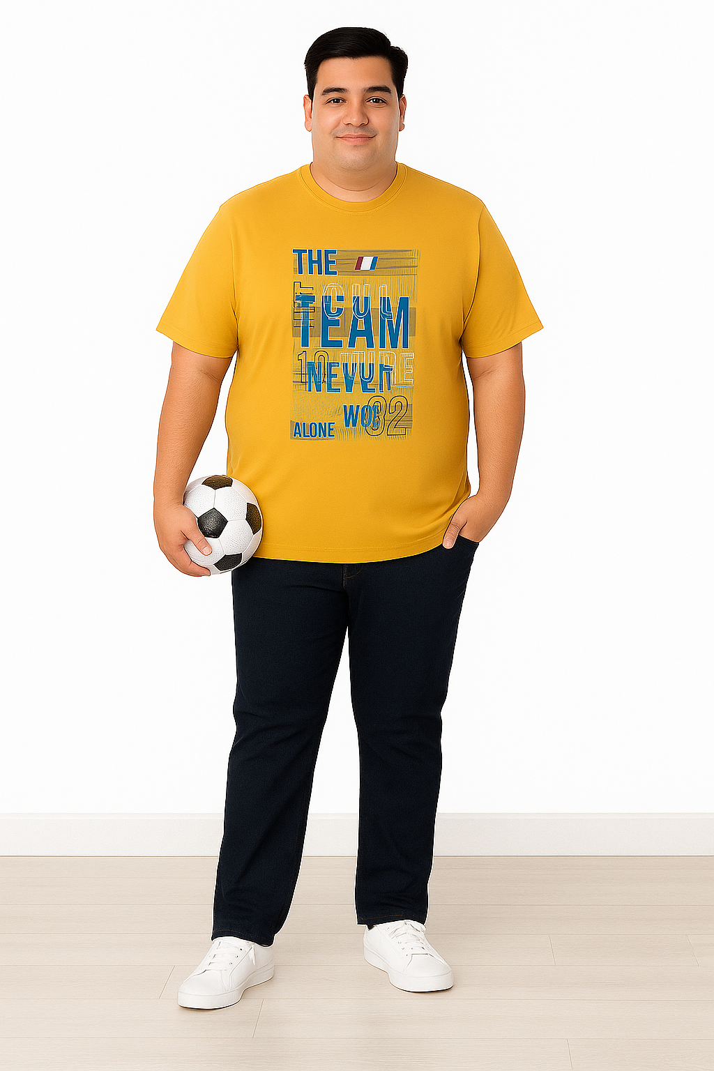 Men’s Printed Round Neck Tee – “Team Never Works Alone” -  Big & Tall