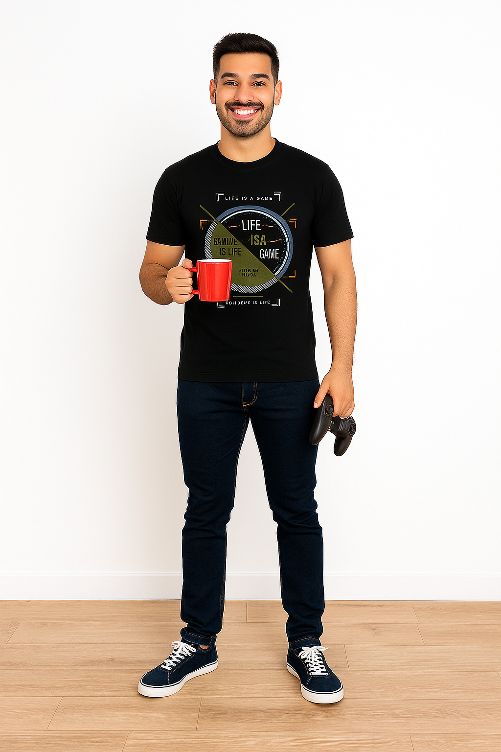 Men’s Printed Round Neck Tee  – "Life is a game"