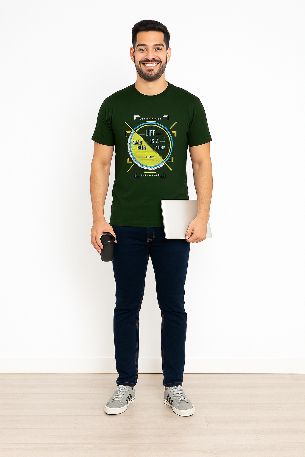 Men’s Printed Round Neck Tee  – "Life is a game"