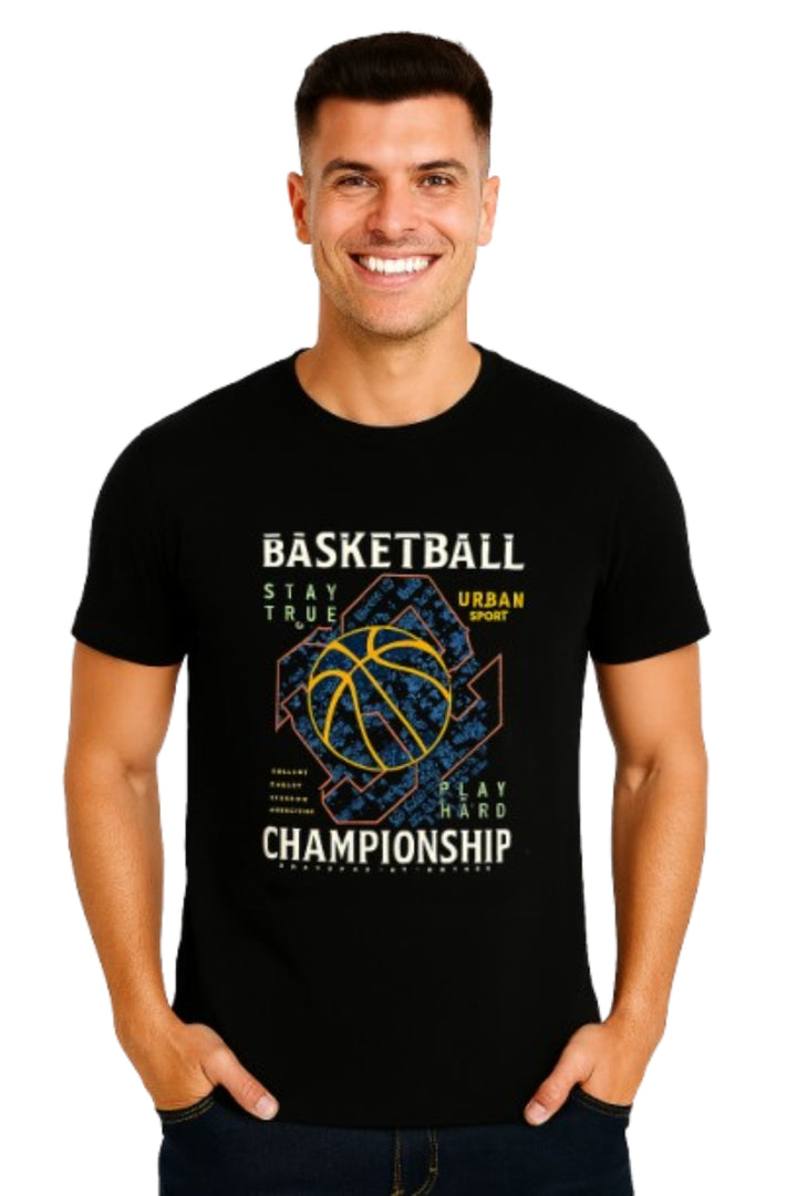 Men’s Printed Round Neck Tee – Basketball Championship