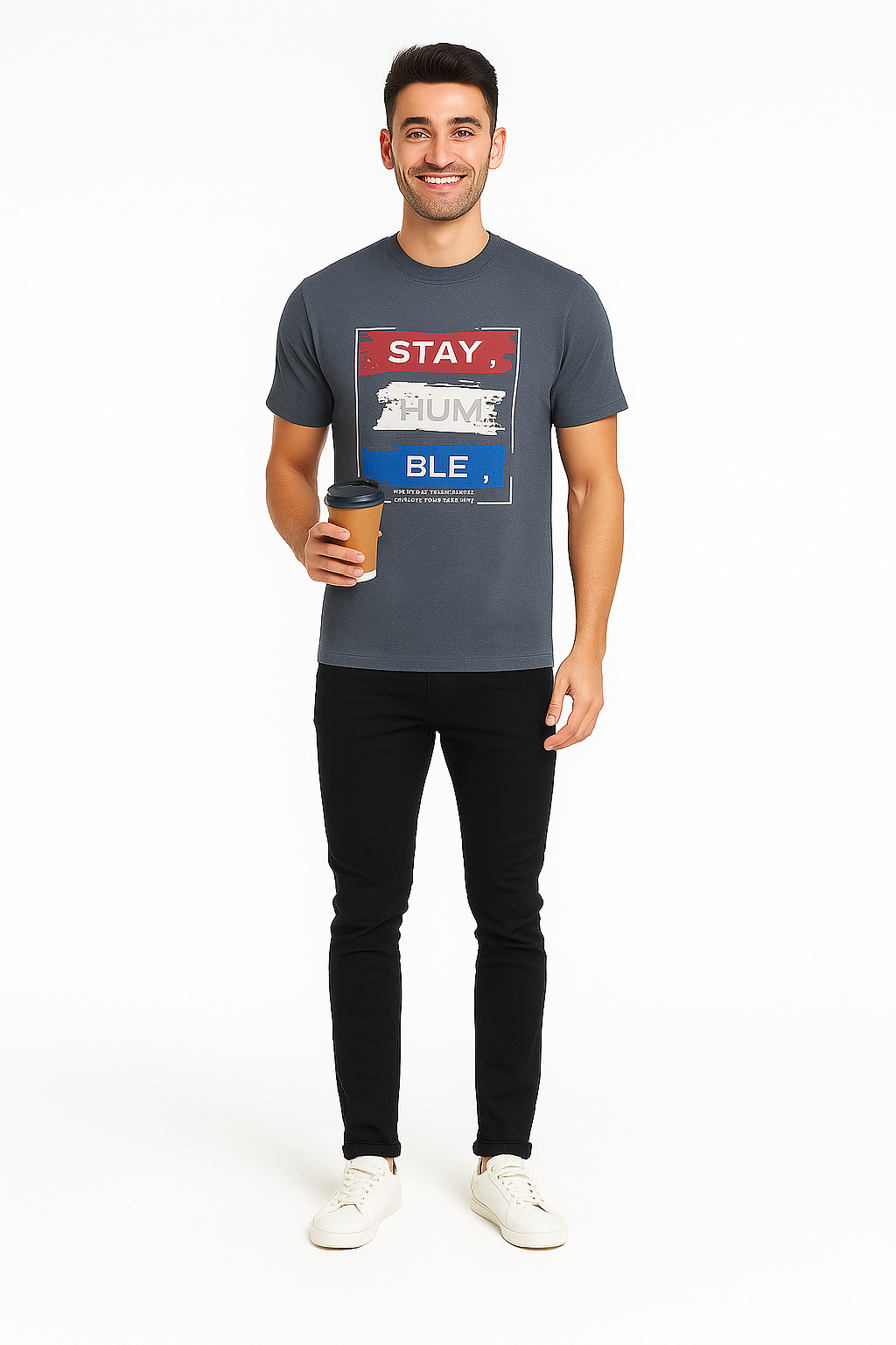 Men’s Printed Round Neck Tee - “Stay Humble”