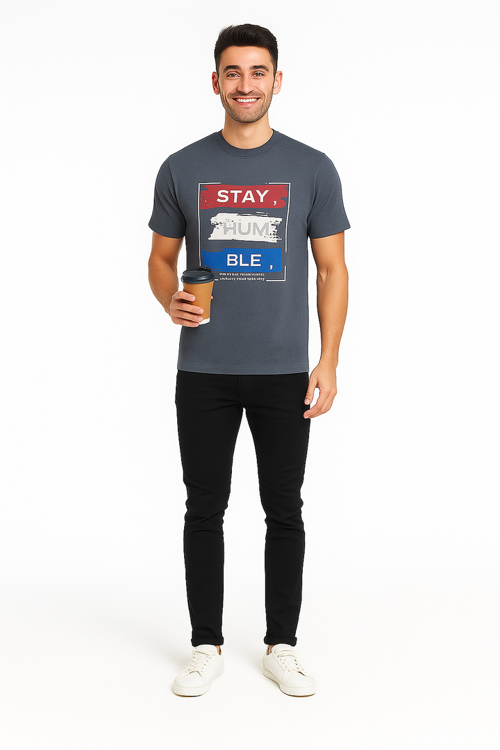 Men’s Printed Round Neck Tee - “Stay Humble”