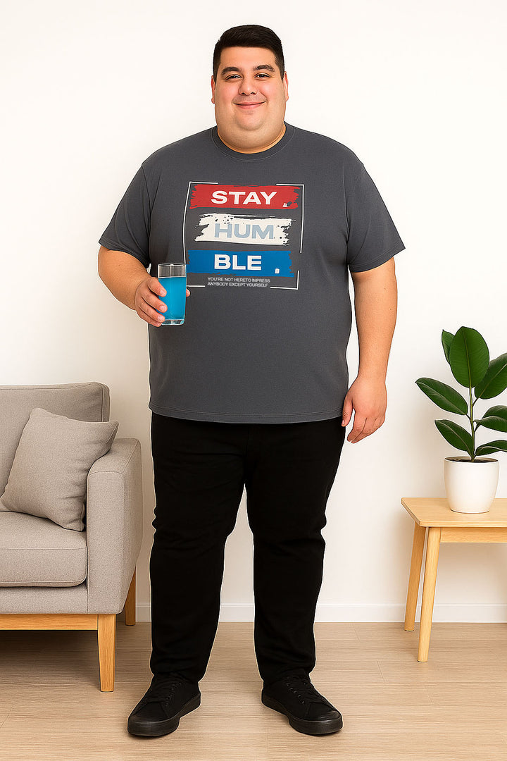 Men’s Printed Round Neck Tee - “Stay Humble” - Big & Tall