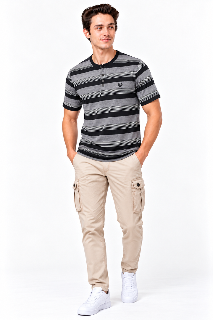 Men’s Jacquard Henley Neck T-Shirt