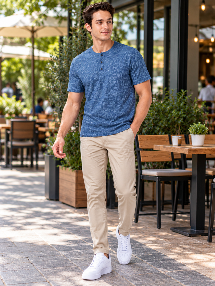 Men’s Printed Henley Neck T-Shirt