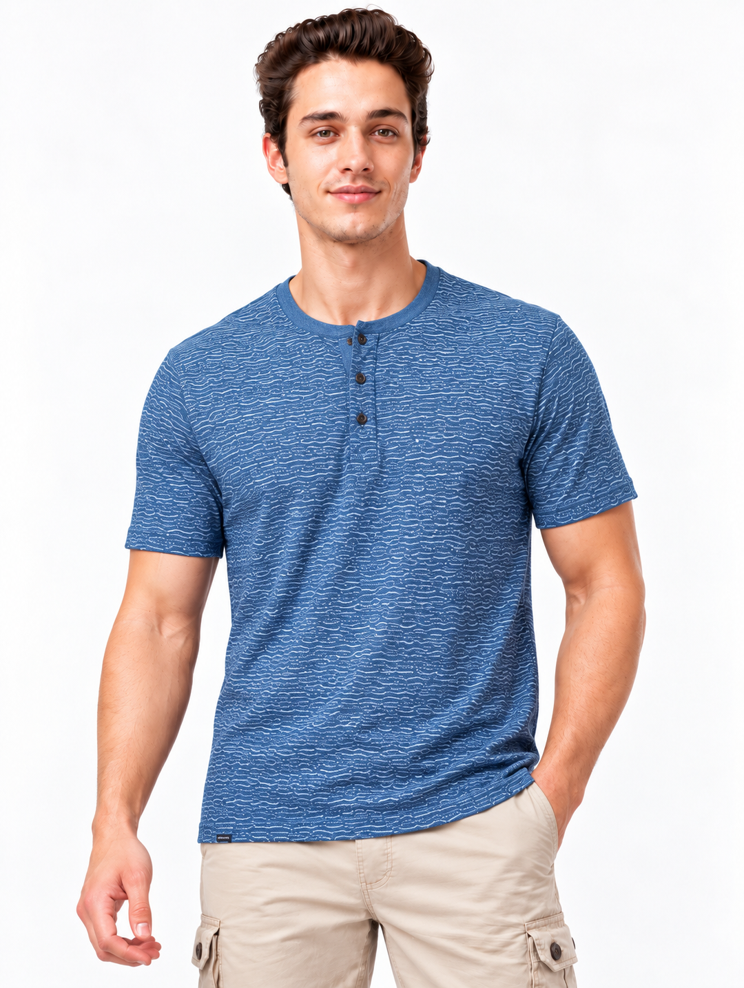 Men’s Printed Henley Neck T-Shirt