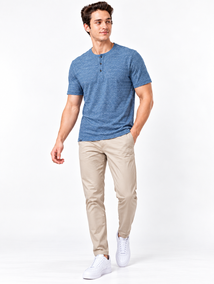 Men’s Printed Henley Neck T-Shirt