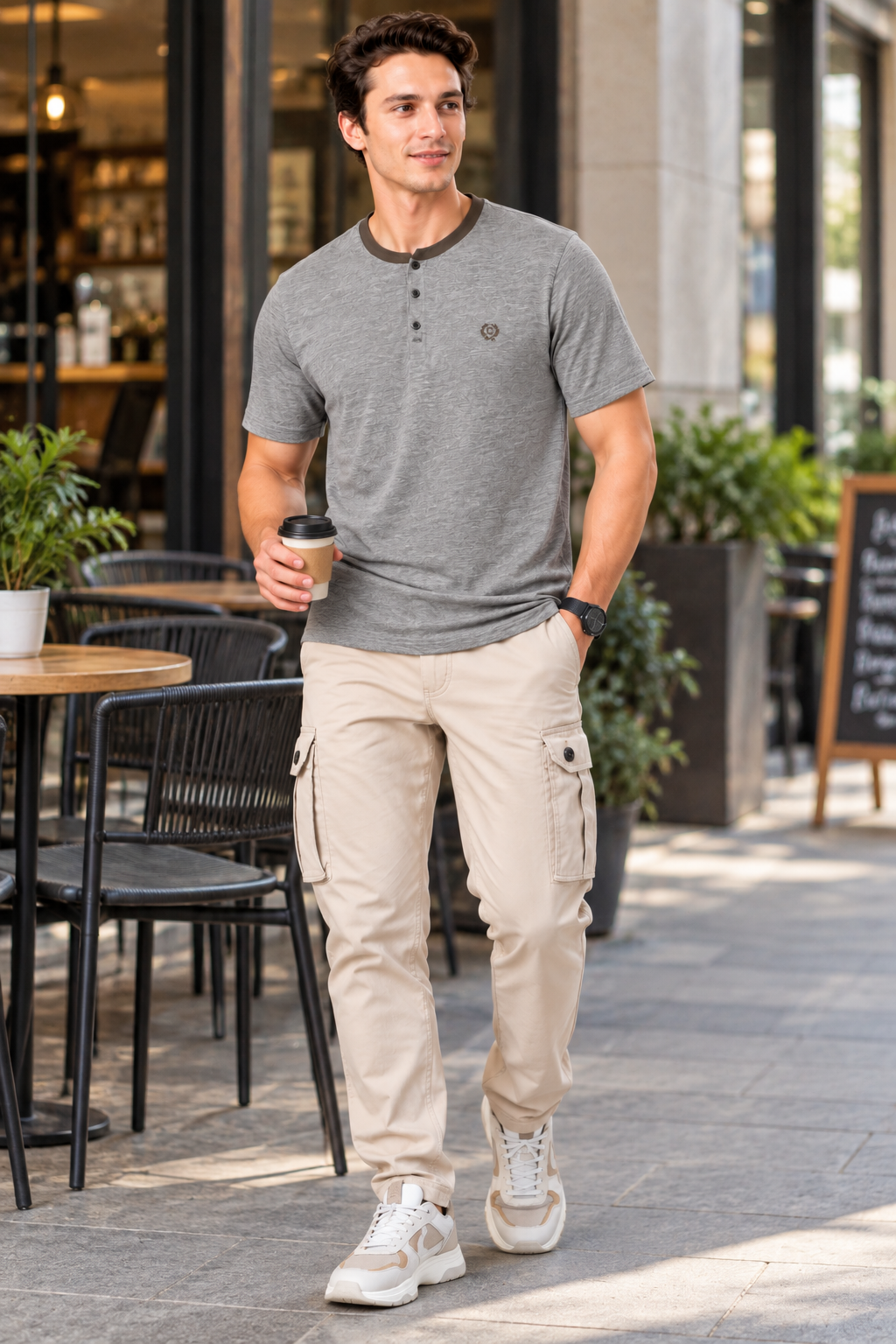 Men’s Solid Henley Neck T-Shirt