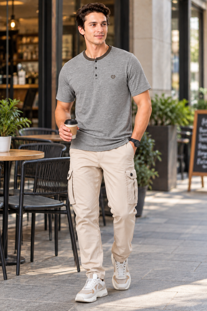Men’s Solid Henley Neck T-Shirt
