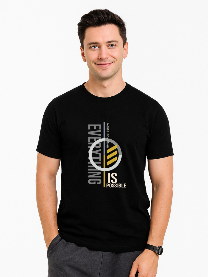 Men’s Printed Round Neck T-Shirt – “Everything Is Possible” Motivational