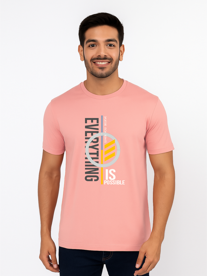 Men’s Printed Round Neck T-Shirt – “Everything Is Possible” Motivational