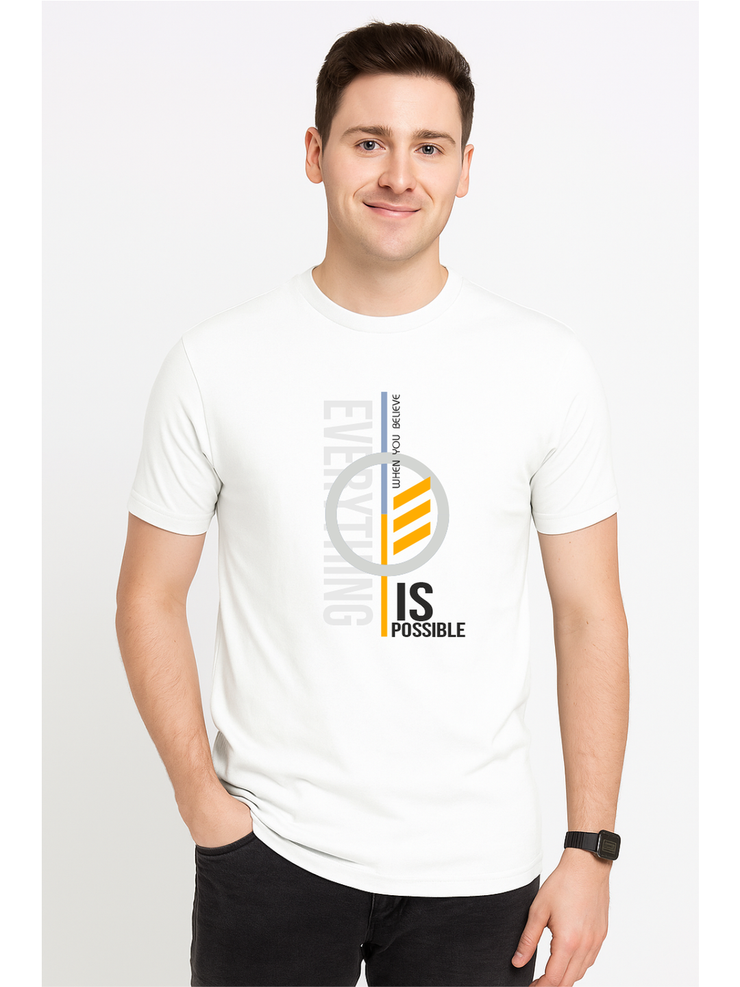 Men’s Printed Round Neck T-Shirt – “Everything Is Possible” Motivational