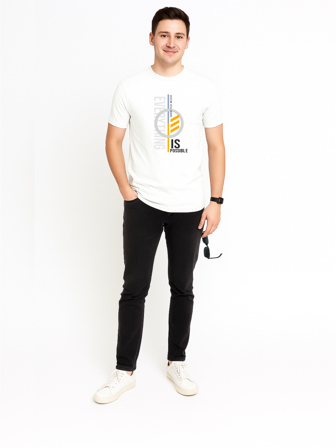 Men’s Printed Round Neck T-Shirt – “Everything Is Possible” Motivational