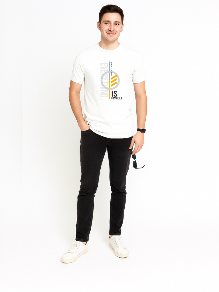 Men’s Printed Round Neck T-Shirt – “Everything Is Possible” Motivational