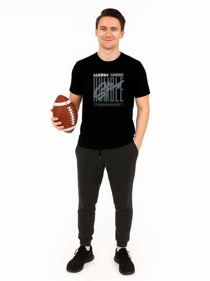 Men’s  Printed Round Neck Tee – “Work Hard Stay Humble”
