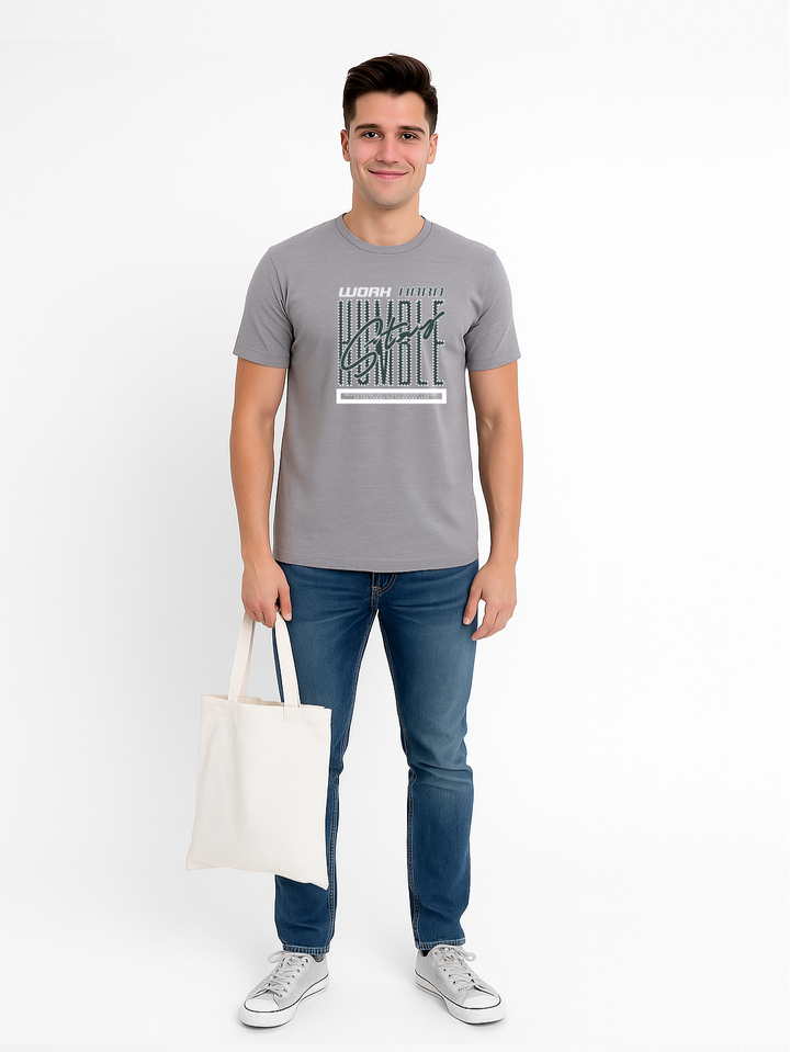 Men’s  Printed Round Neck Tee – “Work Hard Stay Humble”
