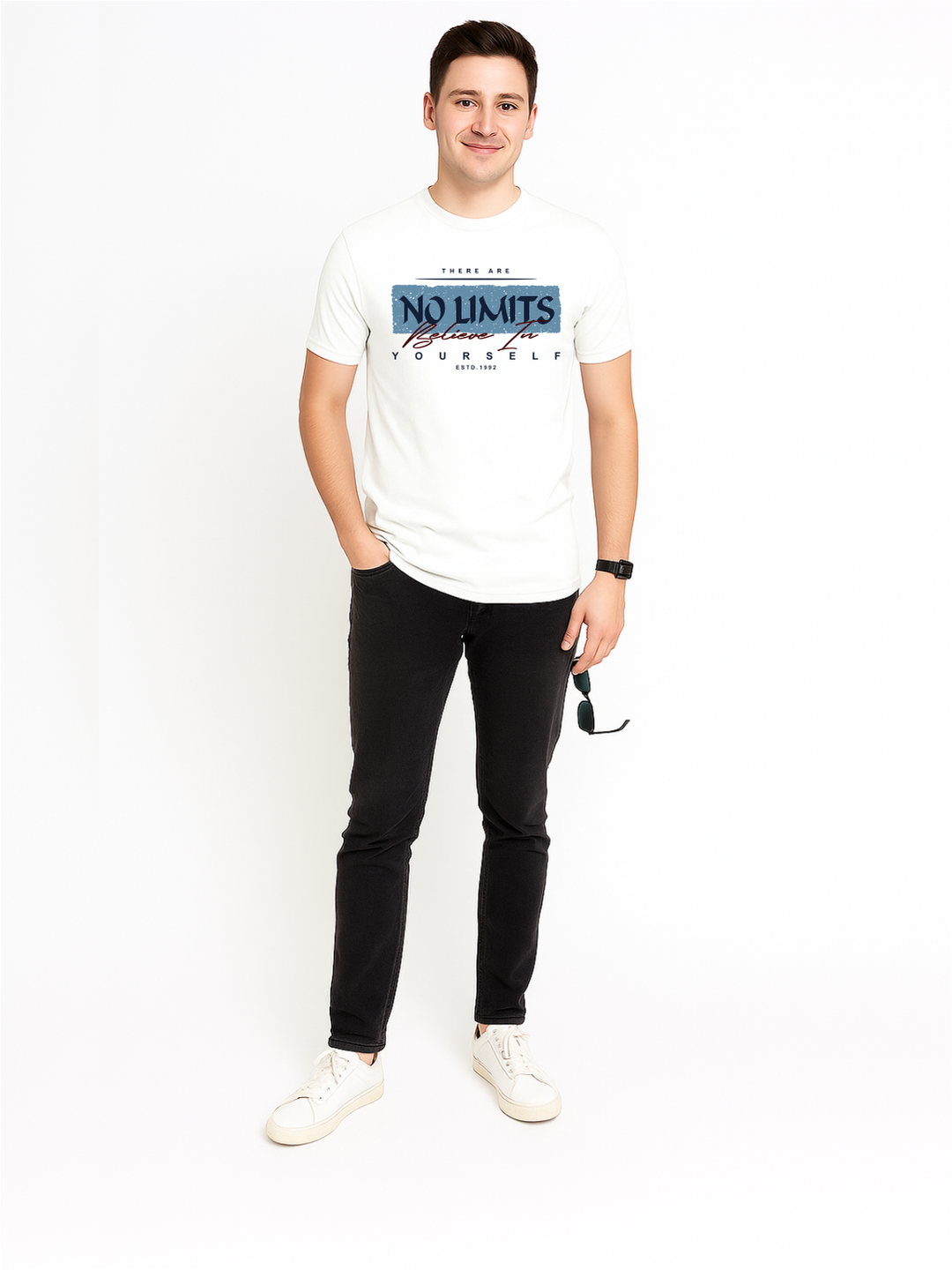 Men’s Round Neck Tee – “No Limits Believe In Yourself”