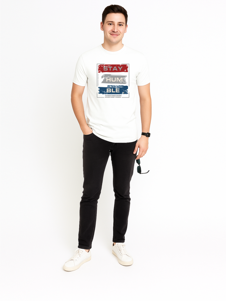 Men’s Printed Round Neck Tee - “Stay Humble”
