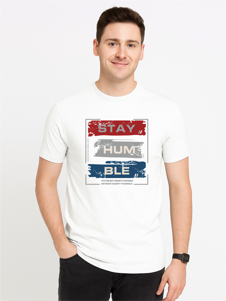 Men’s Printed Round Neck Tee - “Stay Humble”
