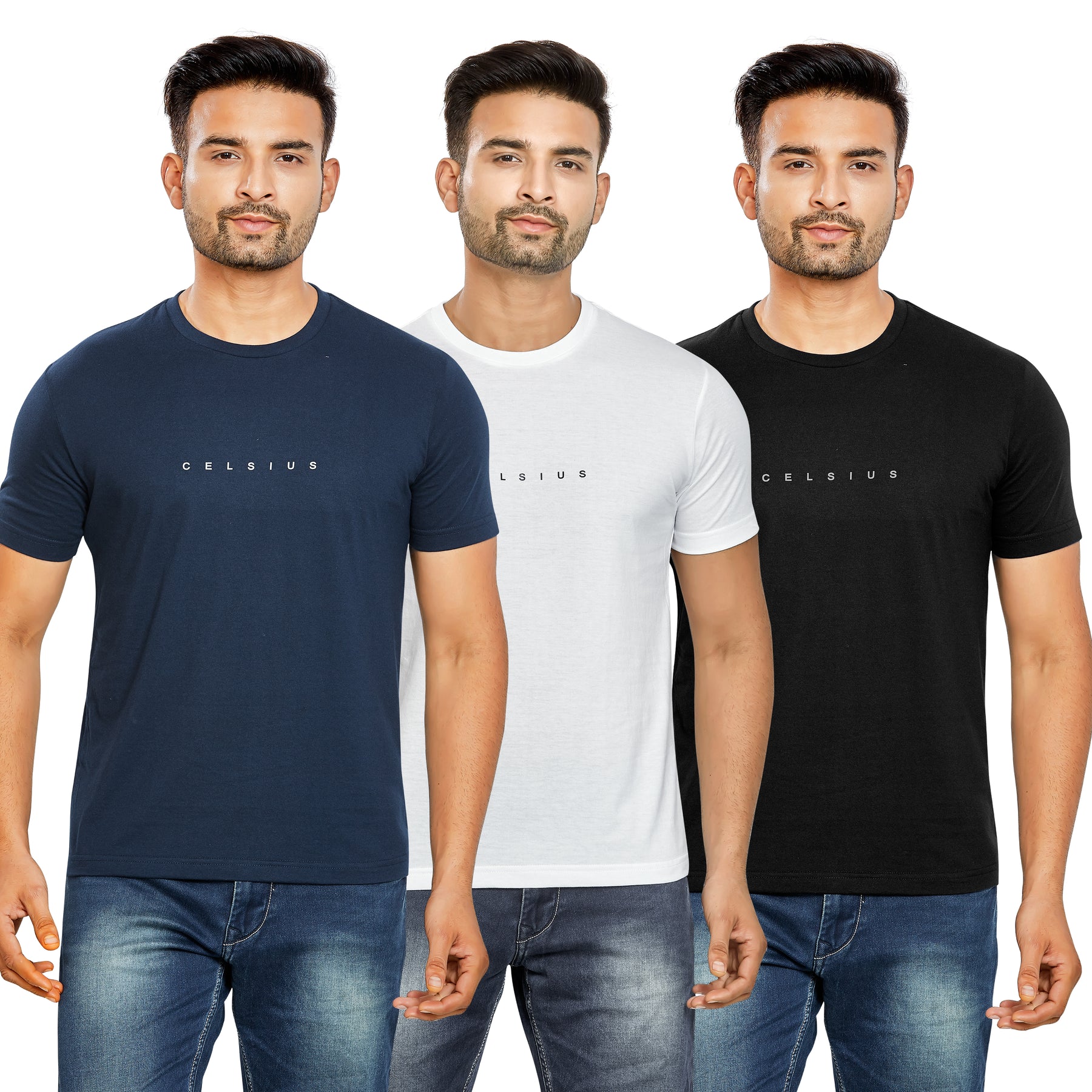 Buy WRODSS Pack of 3 Stylish T-Shirts Combo Men Printed Round Neck